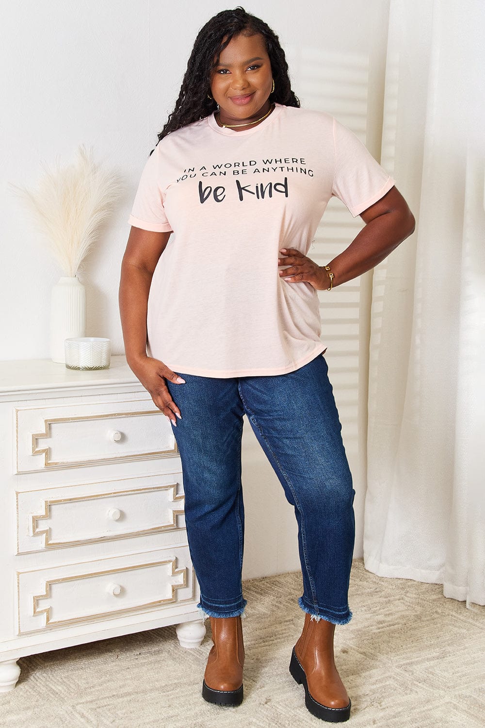 Simply Love Slogan Graphic Cuffed T-Shirt - Fashorio