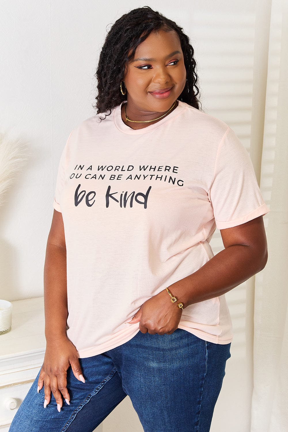 Simply Love Slogan Graphic Cuffed T-Shirt - Fashorio
