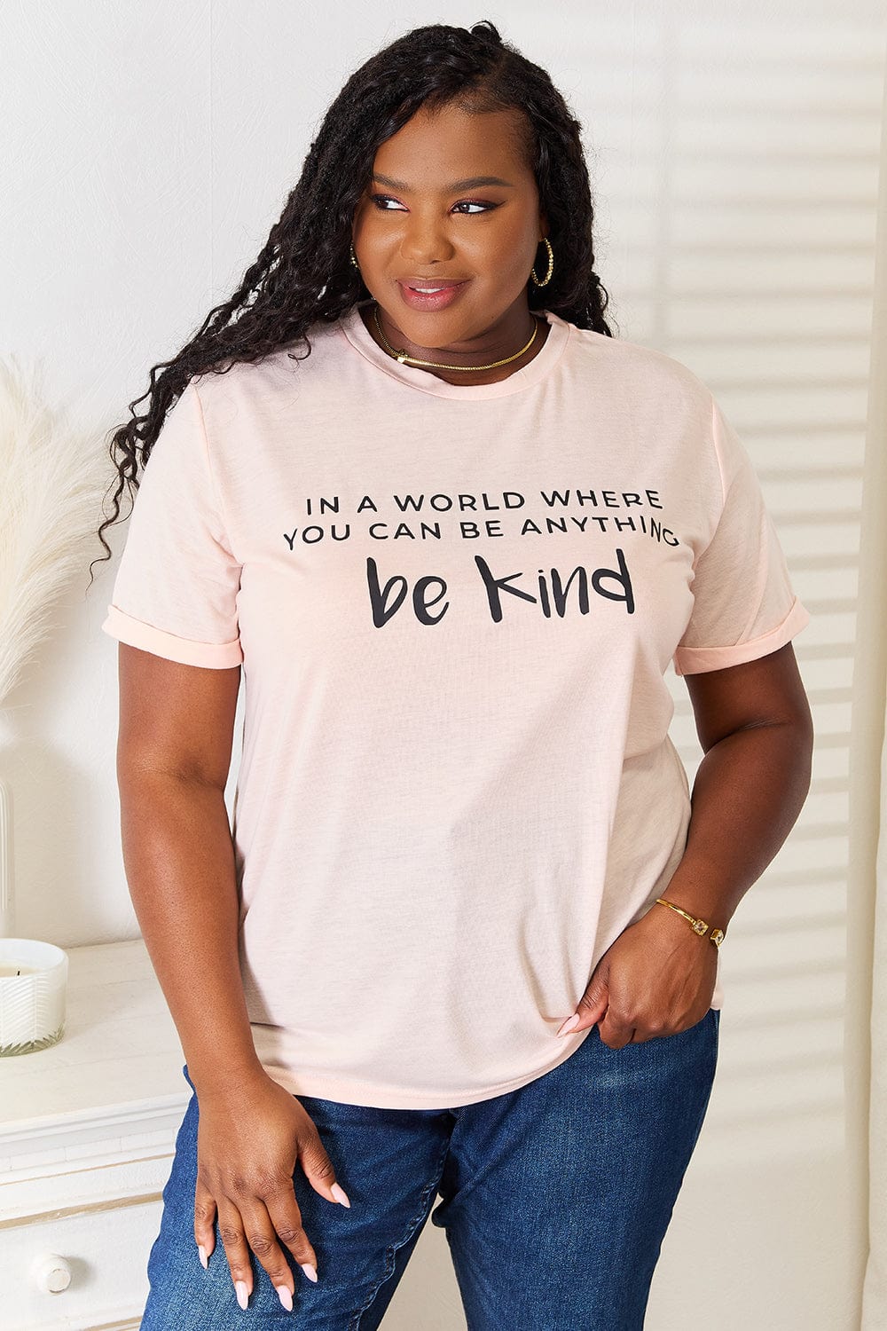 Simply Love Slogan Graphic Cuffed T-Shirt - Fashorio