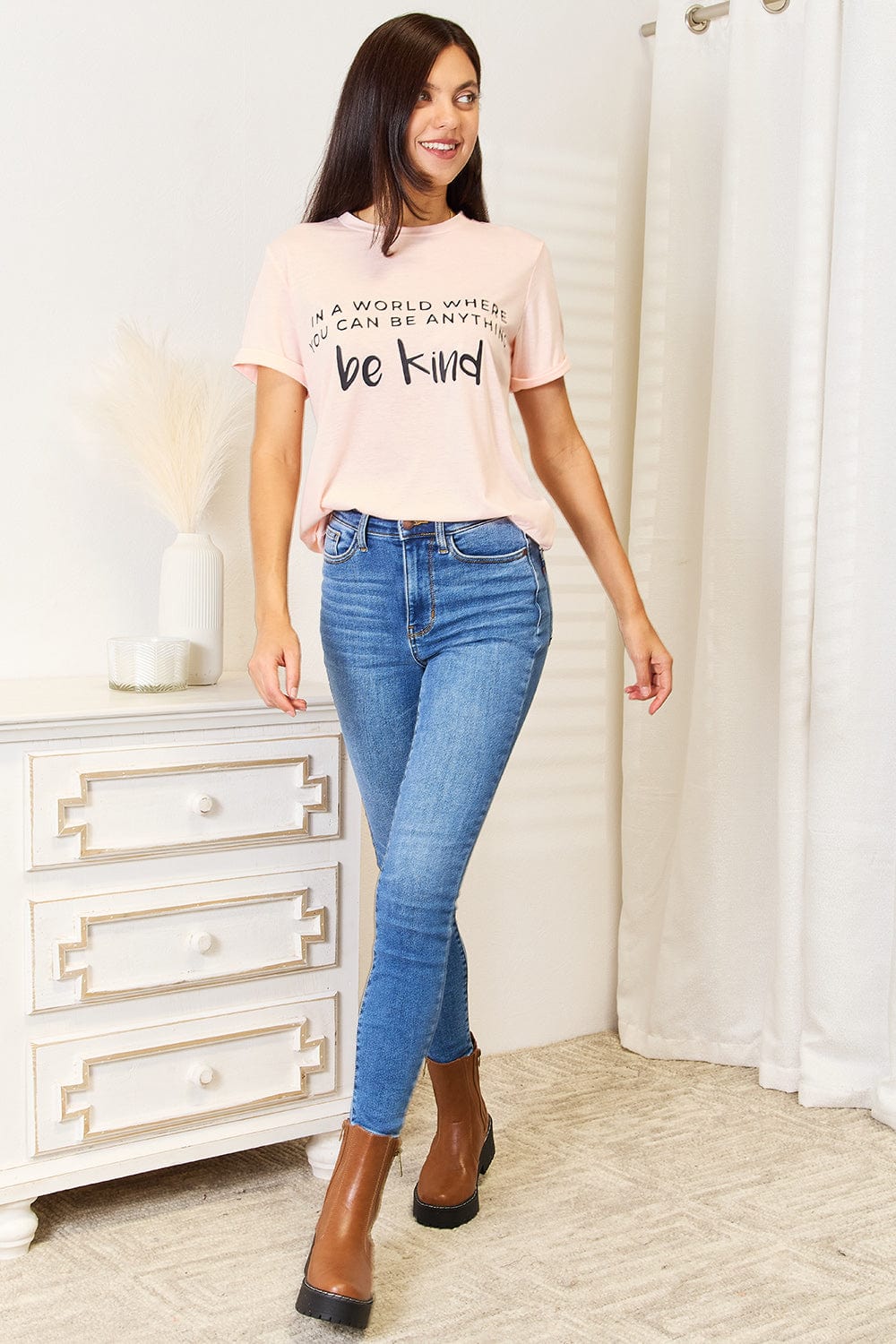 Simply Love Slogan Graphic Cuffed T-Shirt - Fashorio