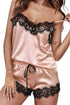 Fashorio Tan / M Lace Detail Spaghetti Strap Top and Shorts Lounge Set