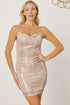 Fashorio Tan / S Sequin Spaghetti Strap Mini Wrap Dress