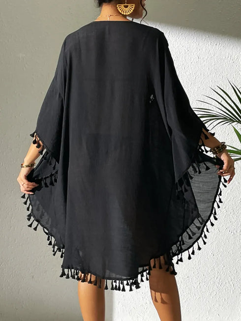 Fashorio Tassel Cutout Scoop Neck Cover-Up Dress