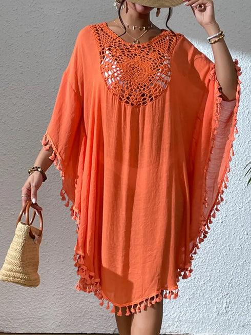 Fashorio Tassel Cutout Scoop Neck Cover-Up Dress