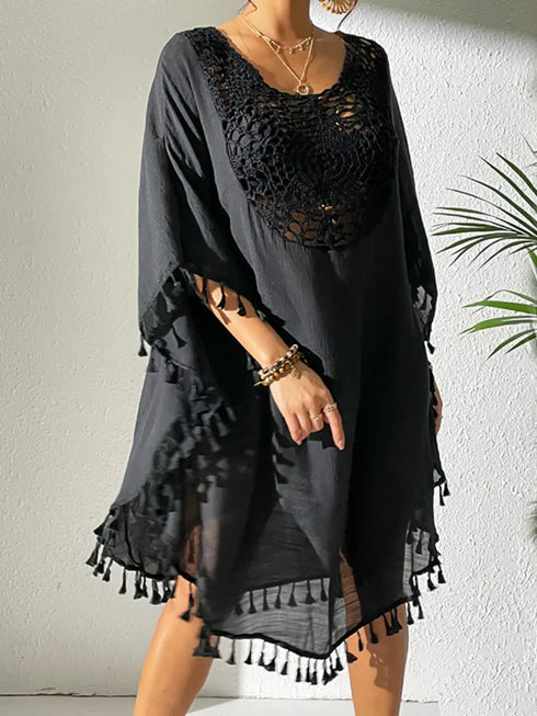 Fashorio Tassel Cutout Scoop Neck Cover-Up Dress