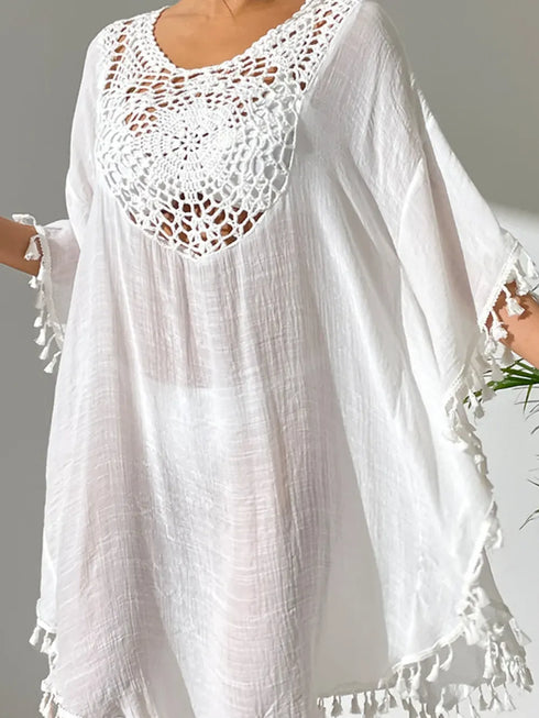 Fashorio Tassel Cutout Scoop Neck Cover-Up Dress