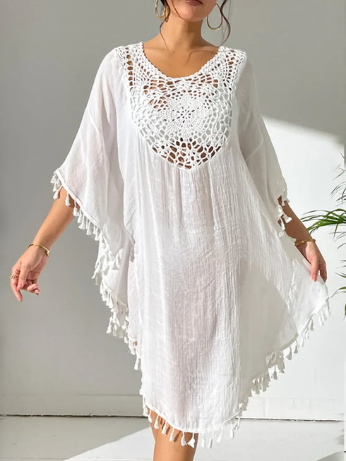 Fashorio Tassel Cutout Scoop Neck Cover-Up Dress