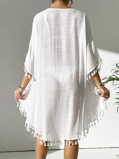 Fashorio Tassel Cutout Scoop Neck Cover-Up Dress