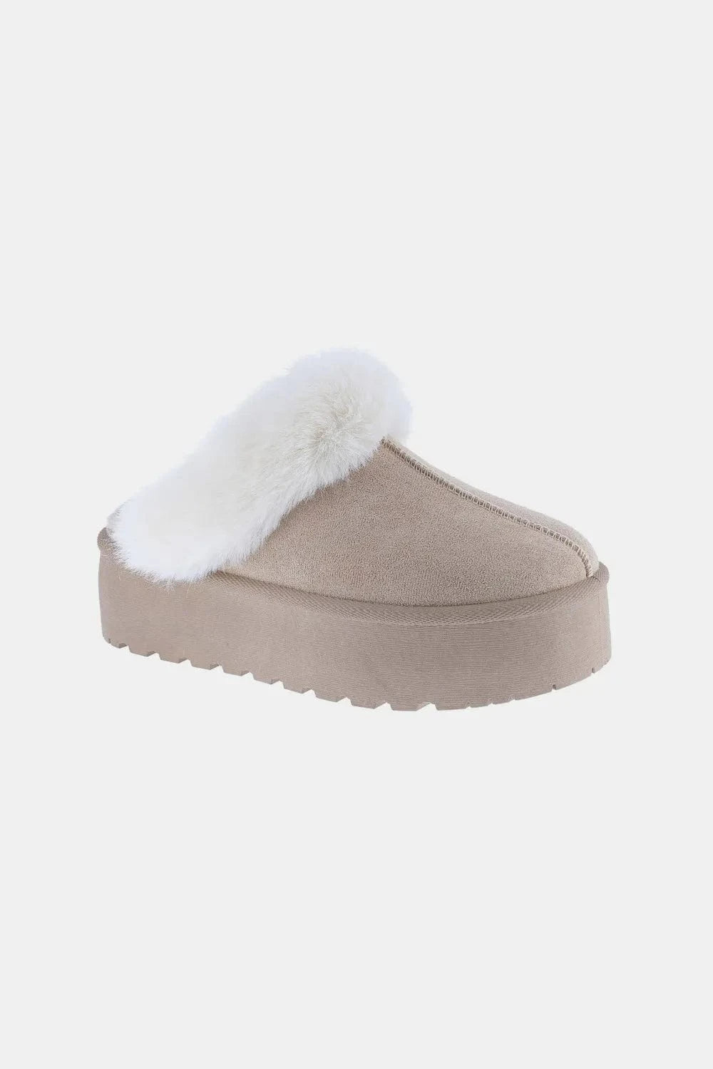 Weeboo Thick Bottom Fur Trim Snow Slippers Taupe - Fashorio
