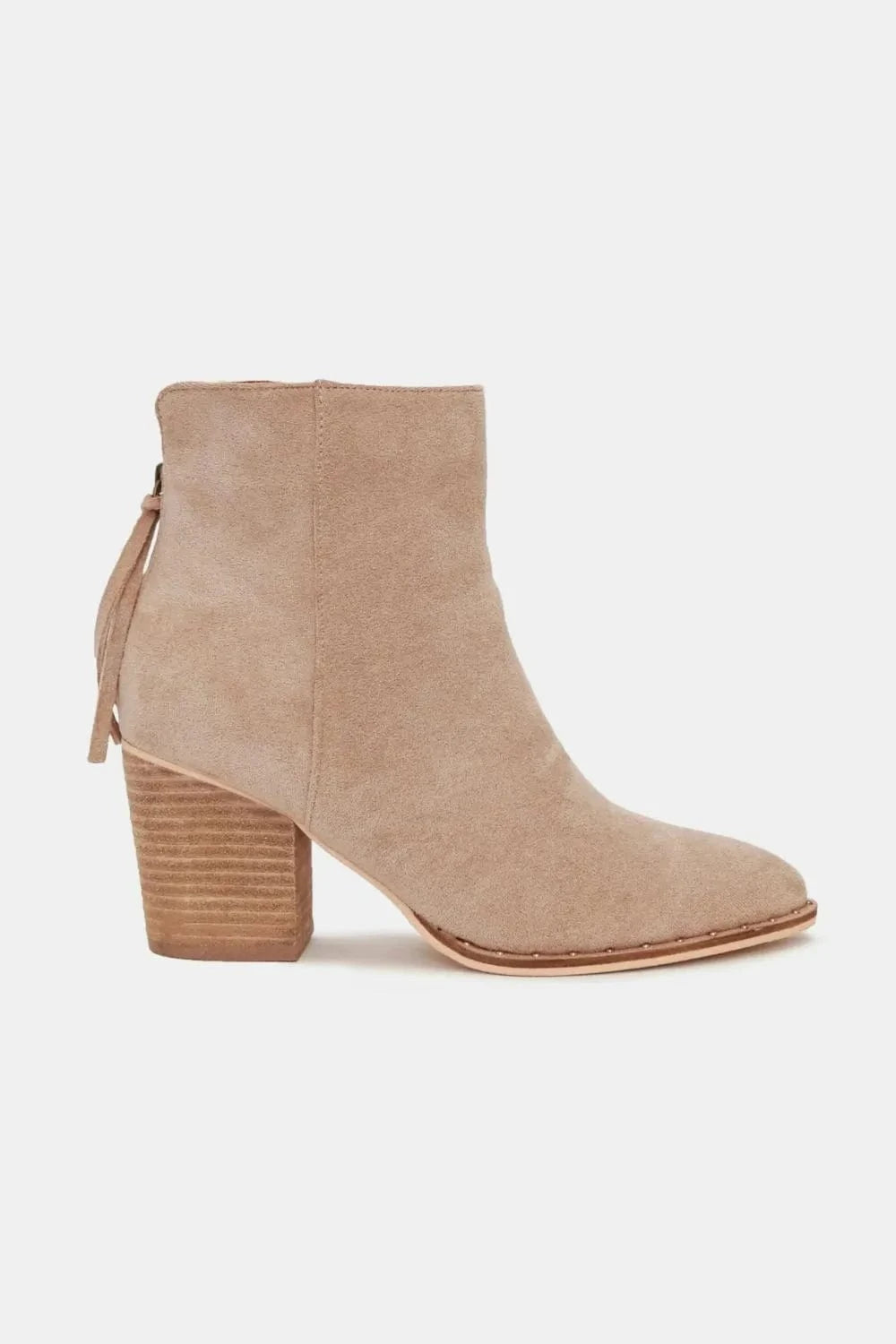 Beast Fashion Suede Point Toe Ankle Booties Taupe - Fashorio