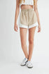MABLE Drawstring Waist Contrast Trim Detail Shorts Taupe - Fashorio