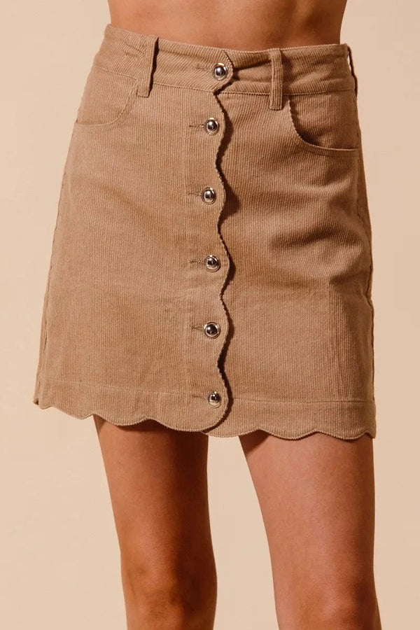 SO ME Scallop Buttoned Front Corduroy Mini Skirt TAUPE - Fashorio