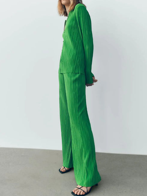 Fashorio Texture Long Sleeve Top and Pants Lounge Set