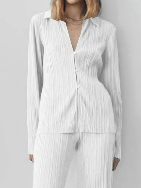 Fashorio Texture Long Sleeve Top and Pants Lounge Set