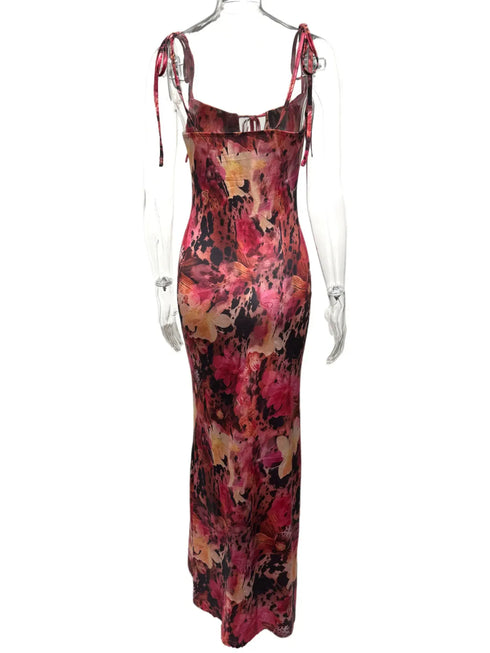 Fashorio Tie Front Floral Print Maxi Dress