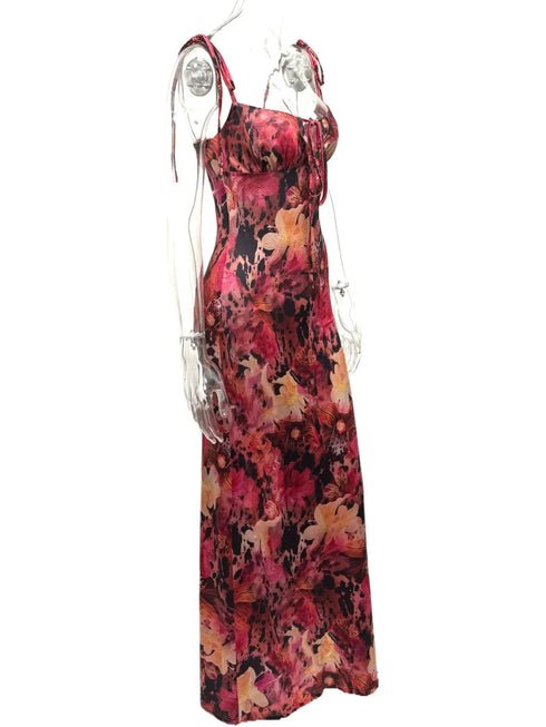 Fashorio Tie Front Floral Print Maxi Dress