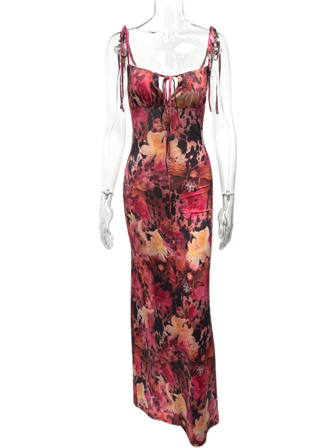 Fashorio Tie Front Floral Print Maxi Dress