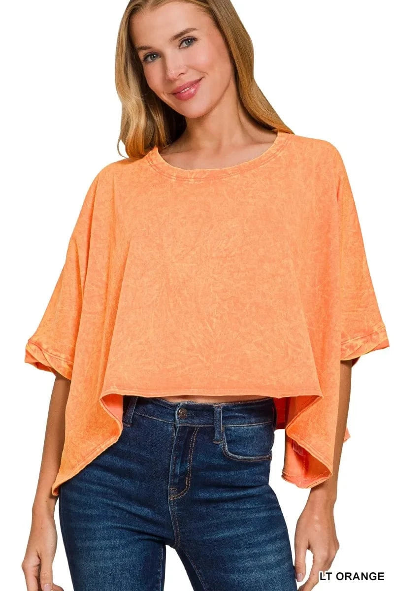 Zenana Premium Cotton Crinkle Wash Oversized T-Shirt LT ORANGE ONE SIZE - Fashorio