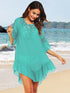 Fashorio Turquoise / One Size Backless Cutout Three-Quarter Sleeve Cover Up