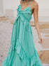 Fashorio Turquoise / S Ruffled Halter Neck Maxi Dress