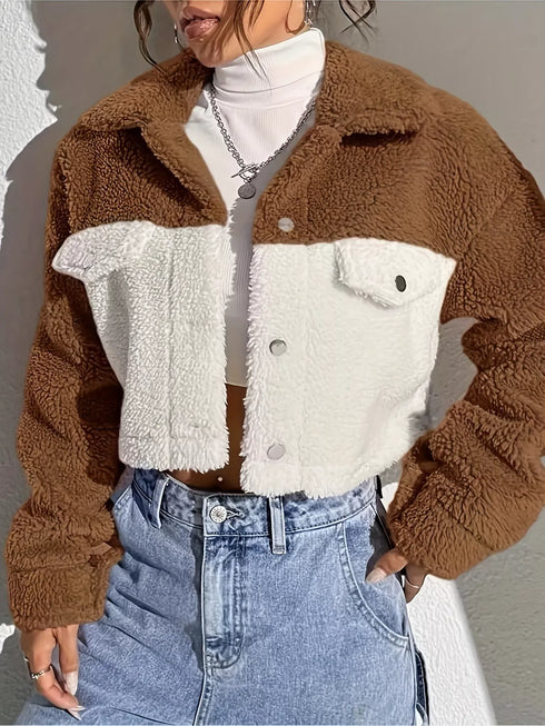 Fashorio Two-Tone Plush Cropped Jacket