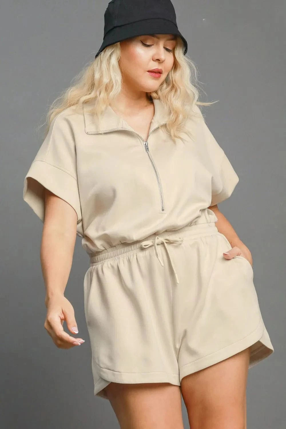 Umgee Full Size Half Sleeve Dolman Sleeved Romper Plus Size - Fashorio