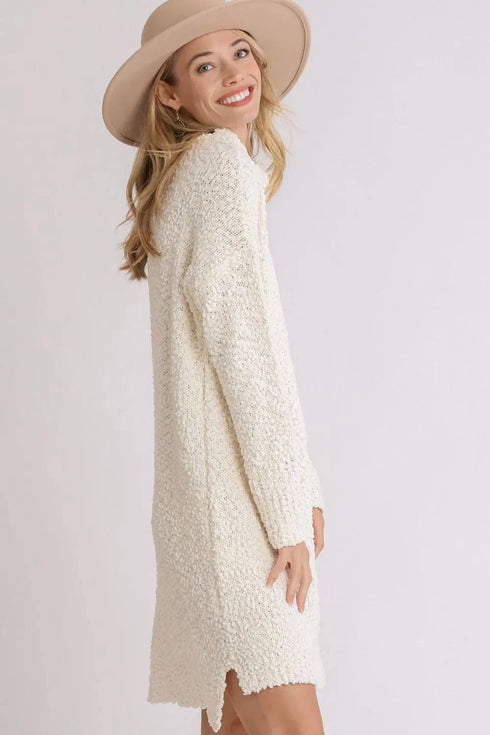 Umgee Full Size High Low Long Sleeve Boucle Sweater Dress Plus Size - Fashorio