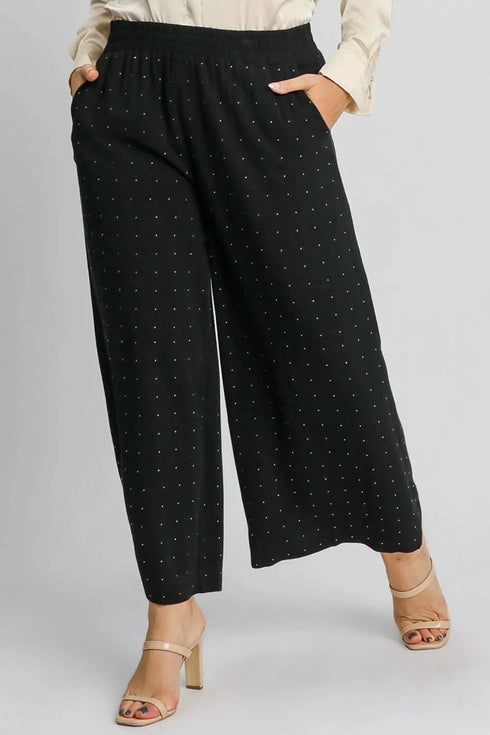 Umgee Full Size High Waisted Embellished Linen Pants Plus Size - Fashorio