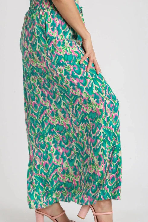 Umgee Full Size Mixed Print High Waist Wide Leg Pants Plus Size - Fashorio