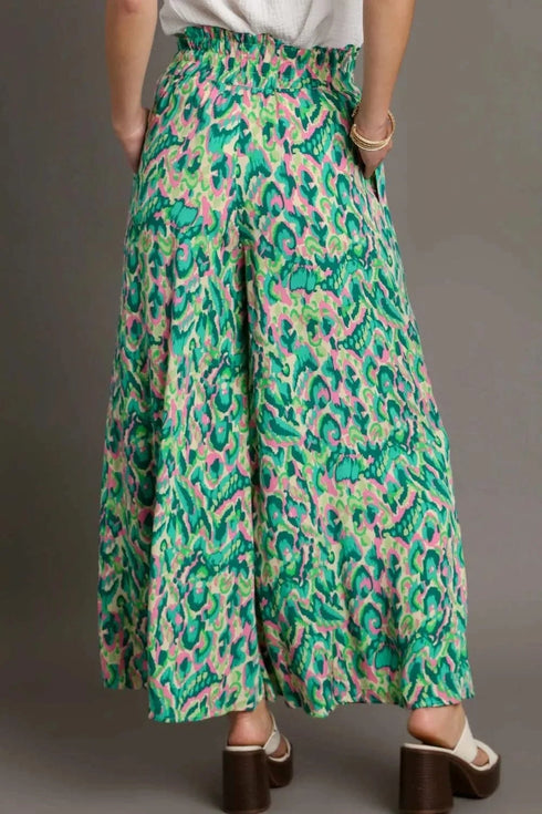 Umgee Full Size Mixed Print High Waist Wide Leg Pants Plus Size - Fashorio