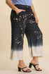 Umgee Full Size Raw Hem Linen Blend Bleach Dip Dye Wide Leg Pants Plus Size - Fashorio
