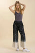Umgee Full Size Raw Hem Linen Blend Bleach Dip Dye Wide Leg Pants Plus Size - Fashorio