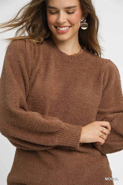 Umgee Textured Long Sleeve Sweater with Ribbed Trim - Fashorio