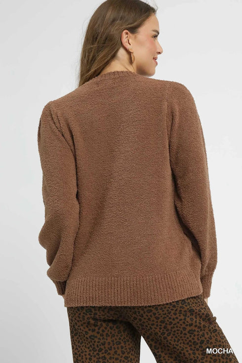 Umgee Textured Long Sleeve Sweater with Ribbed Trim - Fashorio