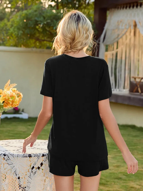 Fashorio V-Neck Short Sleeve Top and Pocketed Shorts Lounge Set