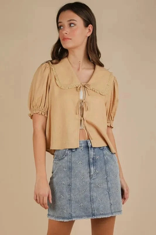 VERY J Bow Printed Casual Denim Mini Skirt - Fashorio
