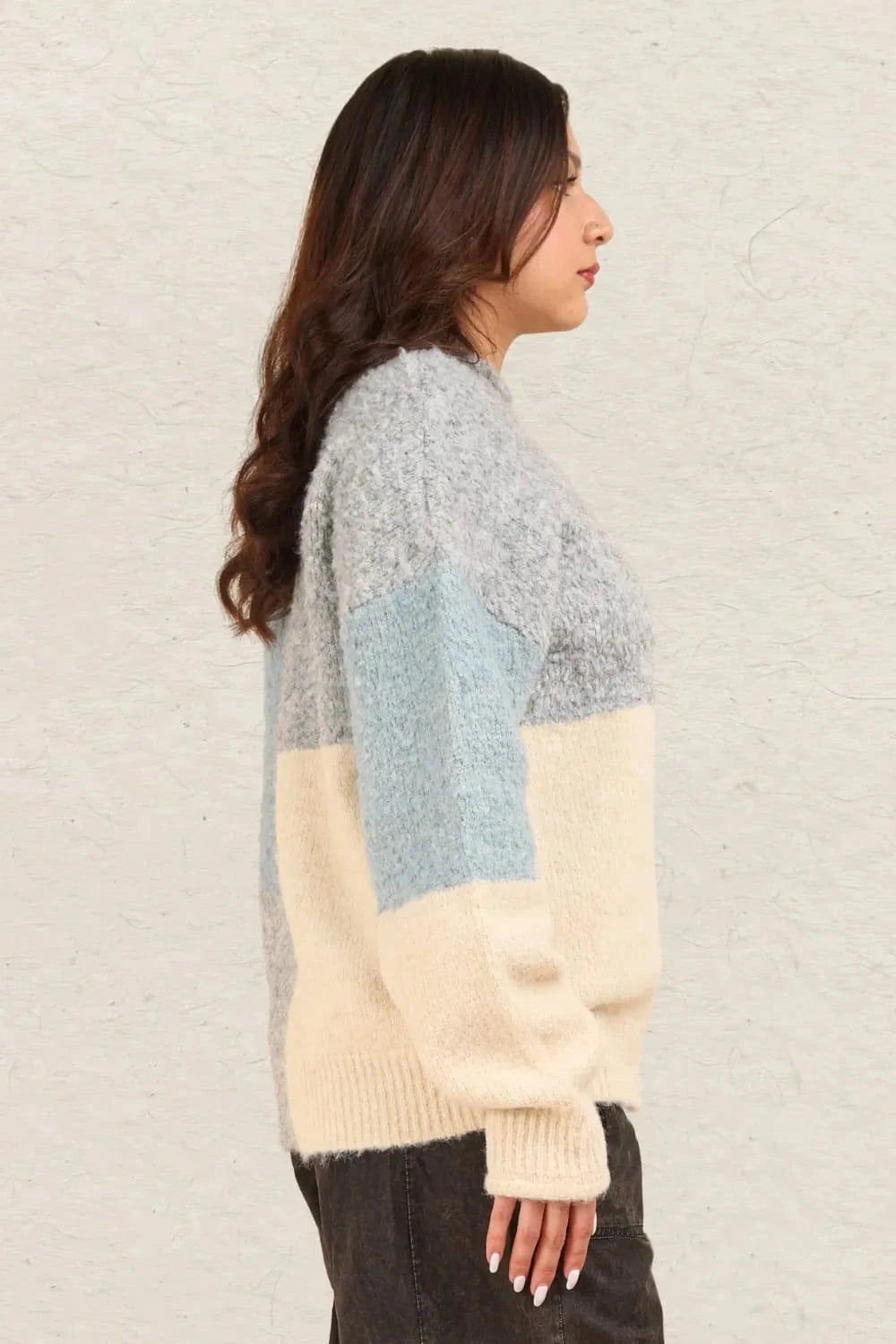 VERY J Color Block Mock Neck Drop Shoulder Sweater - Fashorio