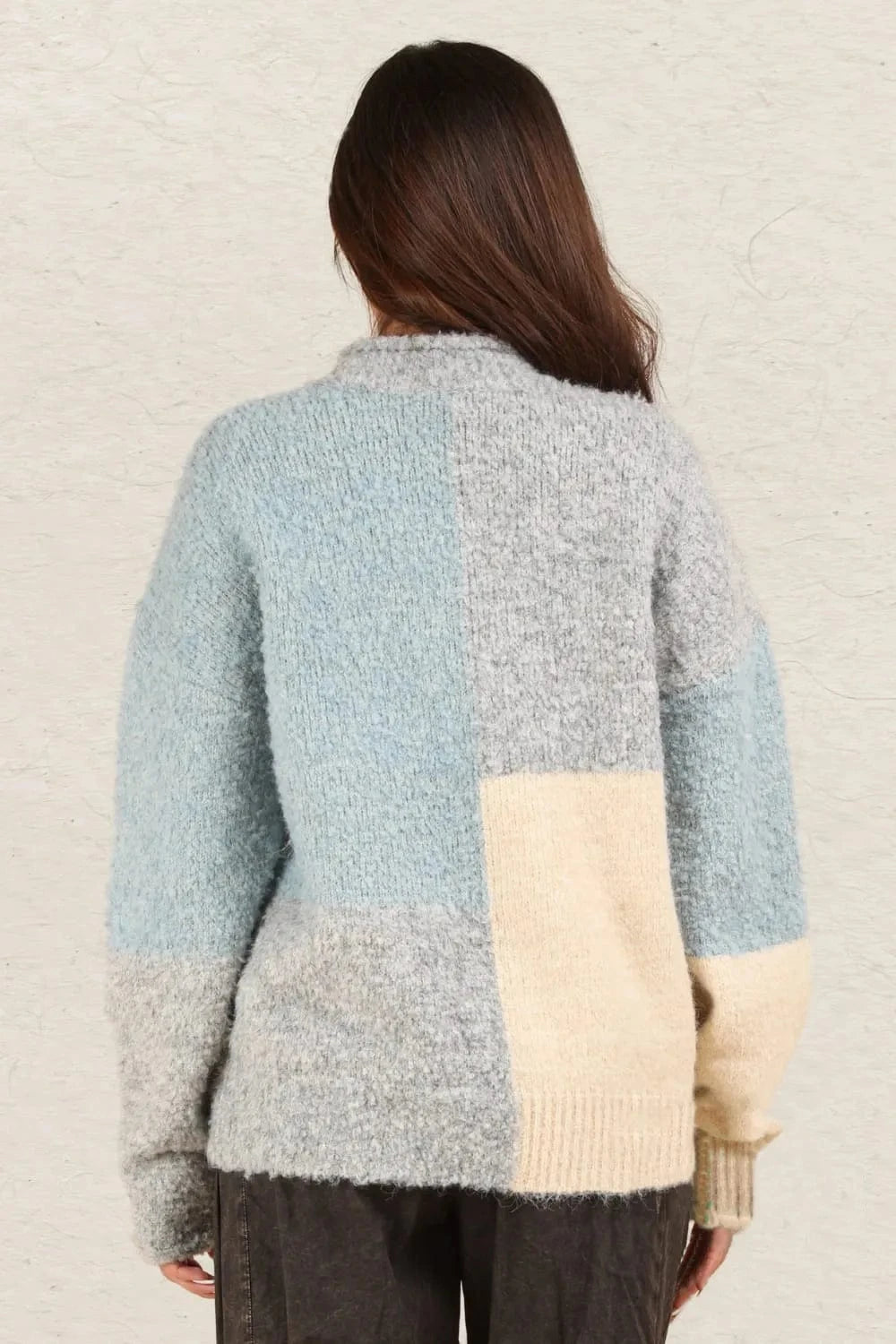 VERY J Color Block Mock Neck Drop Shoulder Sweater - Fashorio