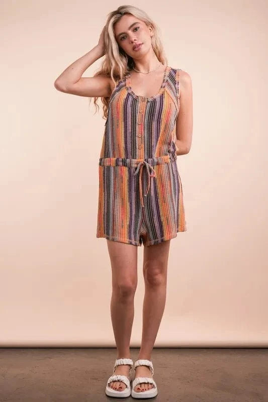 VERY J Crochet Multi Color Striped Casual Summer Romper - Fashorio