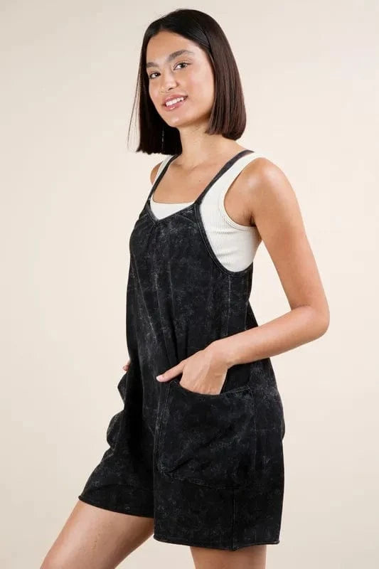 VERY J Plus Size Mineral Washed Sleeveless Knit Romper - Fashorio