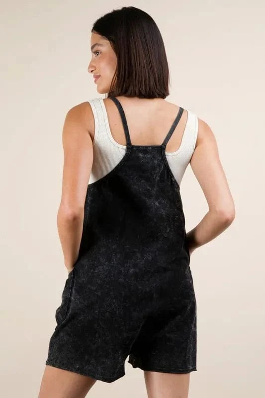 VERY J Plus Size Mineral Washed Sleeveless Knit Romper - Fashorio