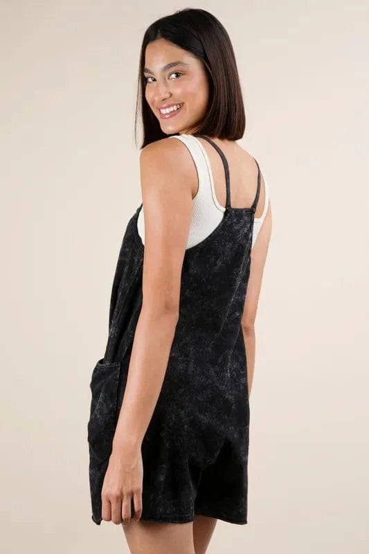 VERY J Plus Size Mineral Washed Sleeveless Knit Romper - Fashorio