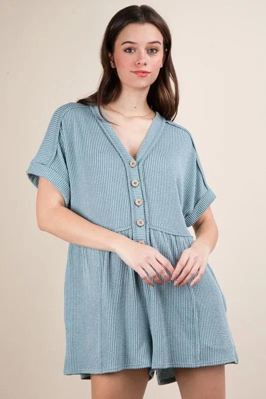 VERY J Two Tone Ribbed Knit Comfy Casual Romper - Fashorio