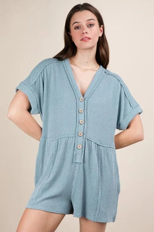 VERY J Two Tone Ribbed Knit Comfy Casual Romper - Fashorio