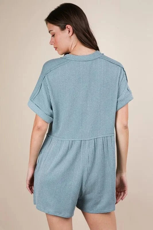 VERY J Two Tone Ribbed Knit Comfy Casual Romper - Fashorio