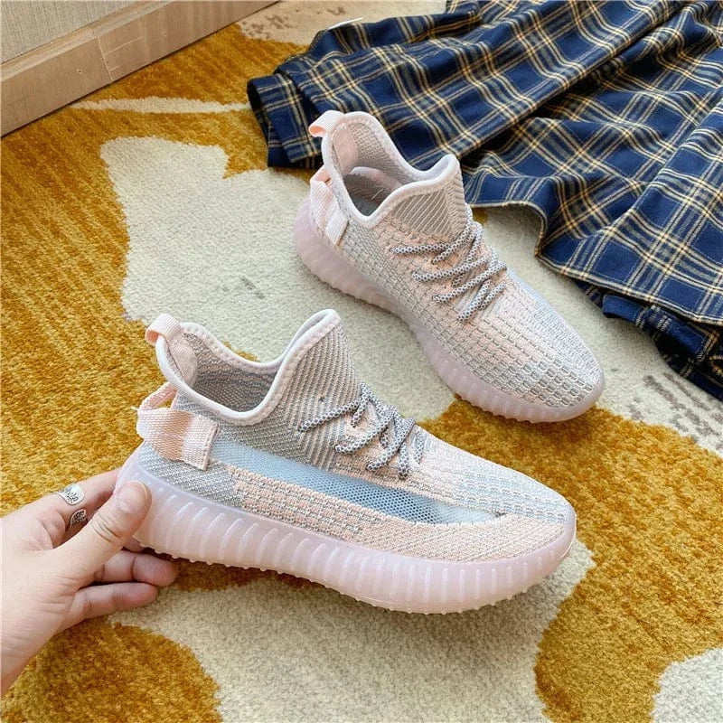 Mesh Lace-Up Platform Athletic Shoes Watermelon pink - Fashorio