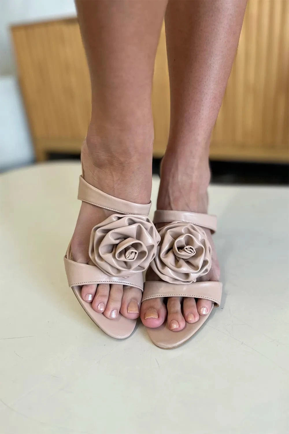 Weeboo Flower PU Leather Stiletto Heel Sandals - Fashorio