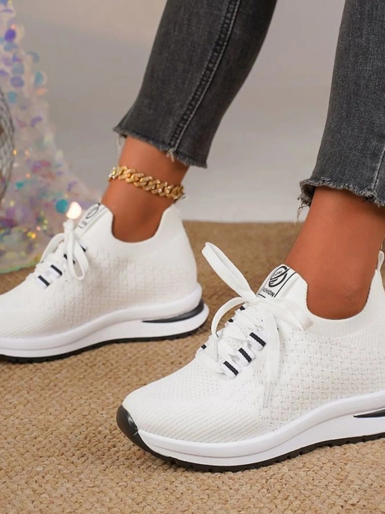Breathable Mesh Lace Up Sneakers White - Fashorio