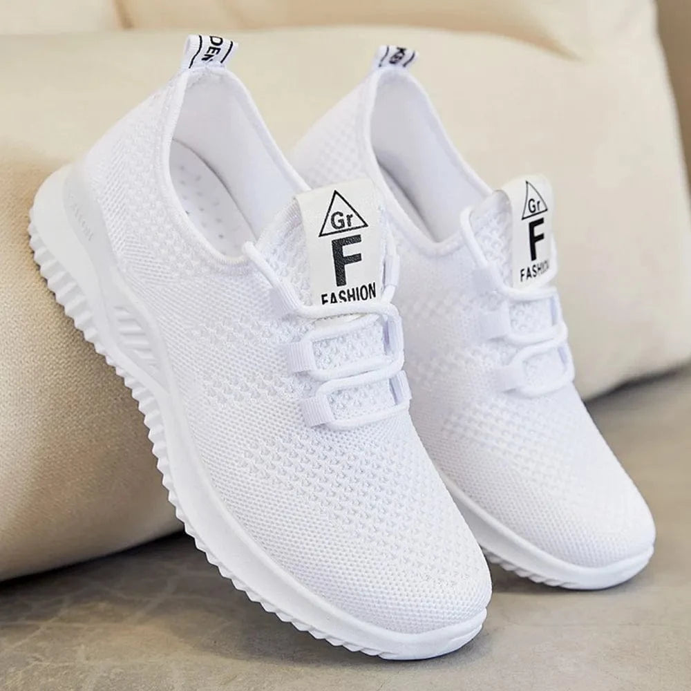 Breathable Mesh Lace Up Athletic White - Fashorio