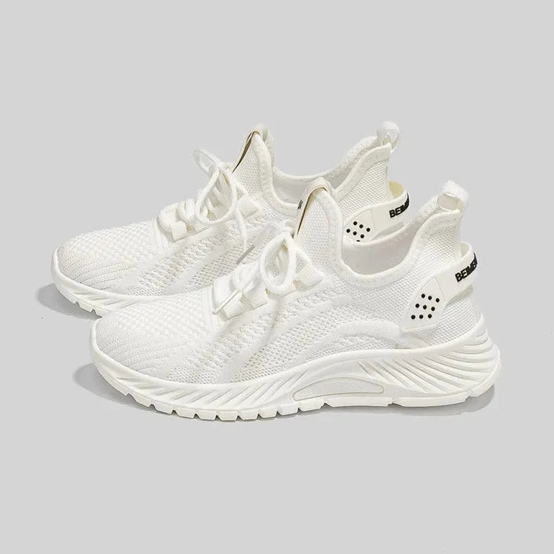 Mesh Lace-Up Platform Athletic Shoes White - Fashorio